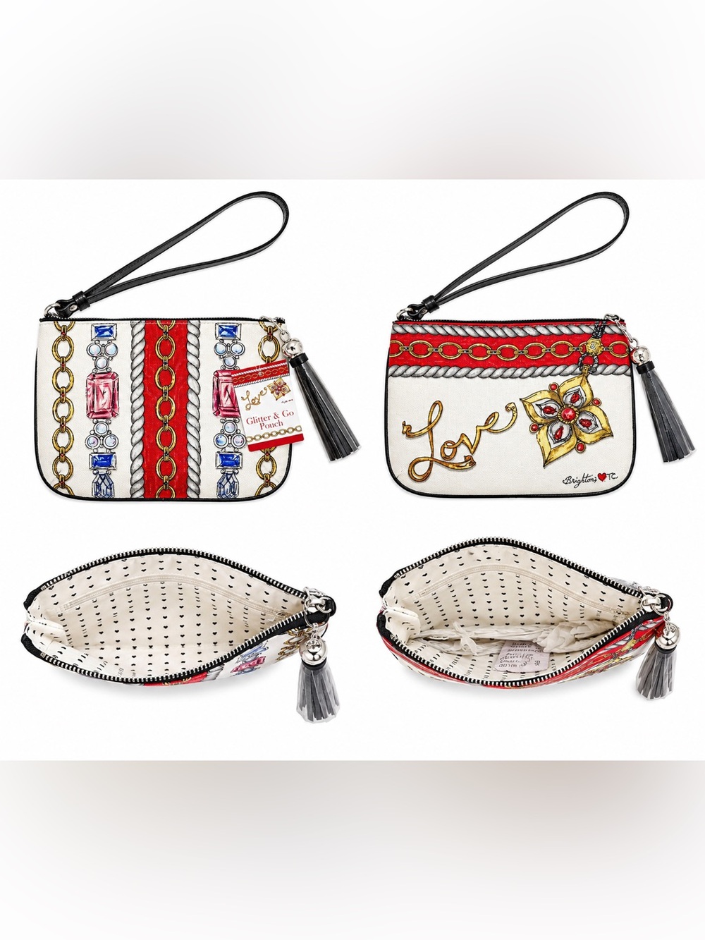 Brighton White Red Multicolor Jewel-Print Crossbody Pouch - Picture 2 of 3